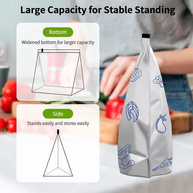 Alt view image 7 of 7 - (30PCS, 3 Size) Reusable Aluminum Foil Sealable Storage Bags,Resealable Vacuum Zipper Pouches for Food, Stand Up Foil Sealable Bags with Label and Zip Lock for Vegetable Fruit Meat