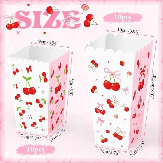 Alt view image 2 of 7 - K KUMEED 20 PCS Cherry Party Supplies,Cherry Popcorn Favor Boxes,Summer Fruit Cute Cherry Birthday Decorations Popcorn Bowls Popcorn Buckets Popcorn Bags for Baby Shower Daily Holiday (Medium)