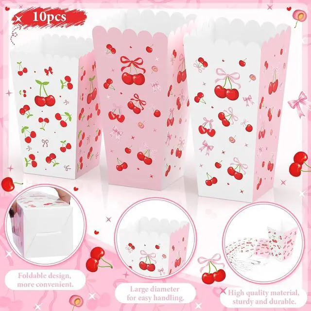 Alt view image 3 of 7 - K KUMEED 20 PCS Cherry Party Supplies,Cherry Popcorn Favor Boxes,Summer Fruit Cute Cherry Birthday Decorations Popcorn Bowls Popcorn Buckets Popcorn Bags for Baby Shower Daily Holiday (Medium)