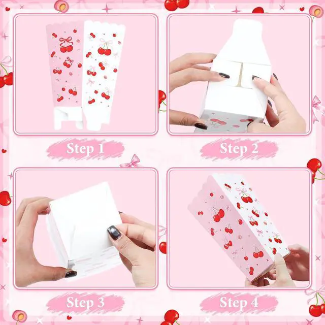 Alt view image 4 of 7 - K KUMEED 20 PCS Cherry Party Supplies,Cherry Popcorn Favor Boxes,Summer Fruit Cute Cherry Birthday Decorations Popcorn Bowls Popcorn Buckets Popcorn Bags for Baby Shower Daily Holiday (Medium)