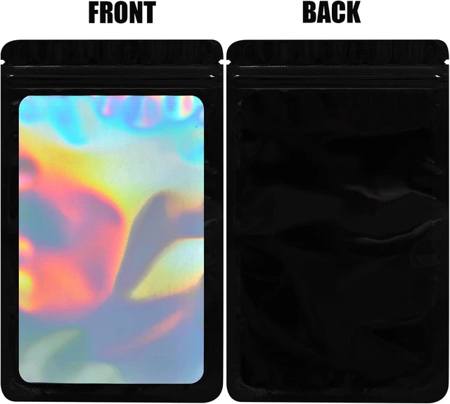 Alt view image 4 of 7 - EONJOE 100-Pack Mylar Bags Resealable Sealable Holographic Zip Bag Jewelry Candy Sample Product Small Bussiness Packaging Supplies 3×3 InchBlack