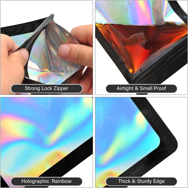 Alt view image 5 of 7 - EONJOE 100-Pack Mylar Bags Resealable Sealable Holographic Zip Bag Jewelry Candy Sample Product Small Bussiness Packaging Supplies 3×3 InchBlack