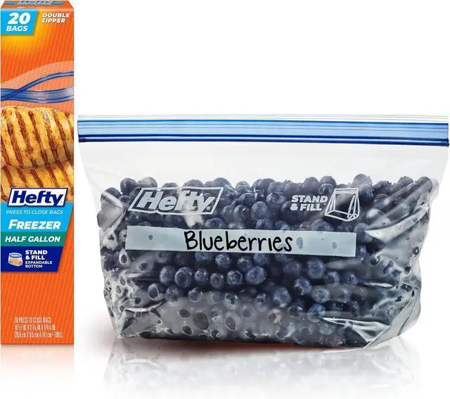 Main image of Hefty Press to Close Freezer Bags, Half Gallon Size, 20ct