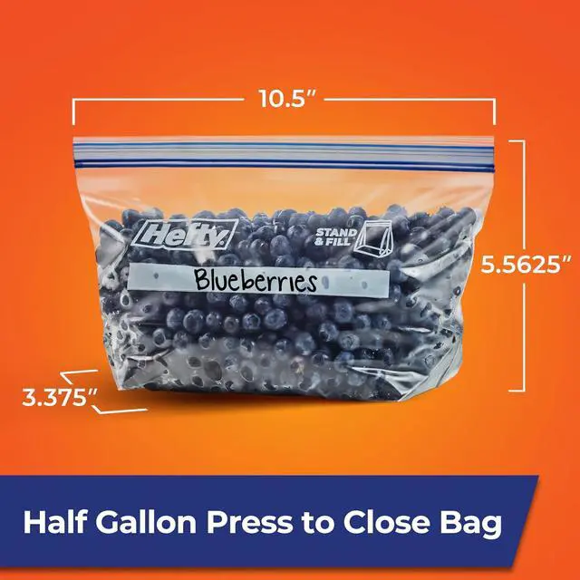 Alt view image 7 of 7 - Hefty Press to Close Freezer Bags, Half Gallon Size, 20ct