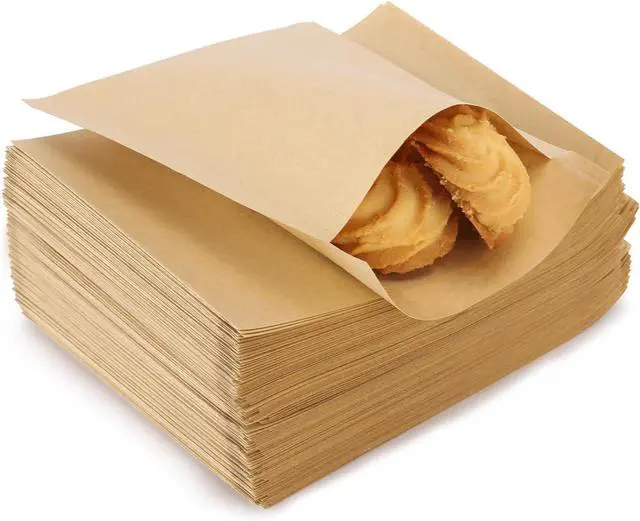 Main image of LoveBB 200 Pcs Kraft Paper Treat Bags Brown Flat Favor Bag for Cookie Popcorn Snacks Party Small Gift Bag (4 x5 Inch)