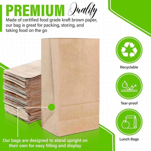 Alt view image 2 of 6 - DecorRack 40 Brown Paper Bags, Large 10.6 x 5 in, Disposable Lunch Bags