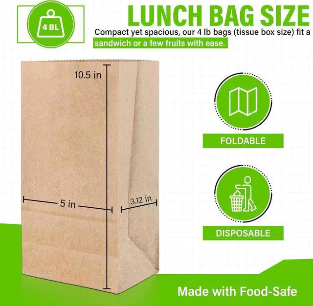 Alt view image 3 of 6 - DecorRack 40 Brown Paper Bags, Large 10.6 x 5 in, Disposable Lunch Bags