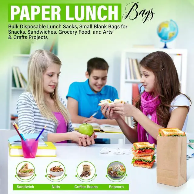 Alt view image 4 of 6 - DecorRack 40 Brown Paper Bags, Large 10.6 x 5 in, Disposable Lunch Bags