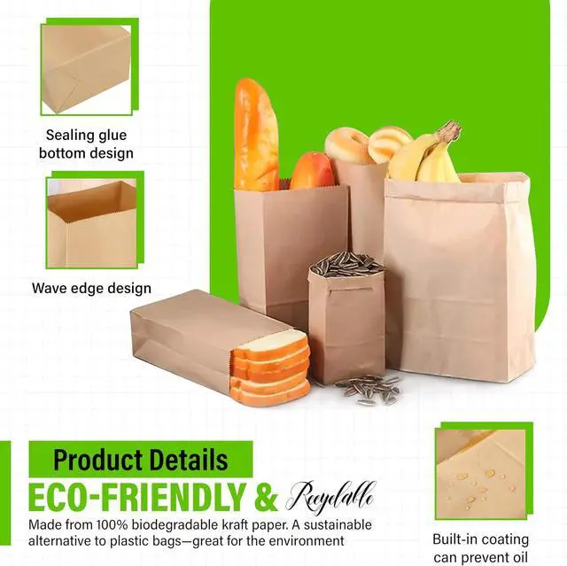 Alt view image 5 of 6 - DecorRack 40 Brown Paper Bags, Large 10.6 x 5 in, Disposable Lunch Bags