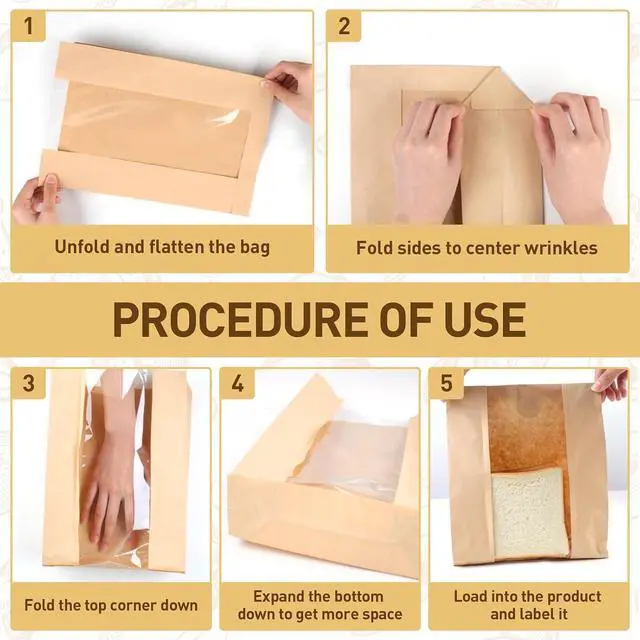 Alt view image 4 of 7 - Paper Bread Bags with Window: 28 Large Kraft Bakery Bags 13.7"x8.3"x3.3" 36 Stickers - Reusable Brown Bread Bags for Sourdough - Artisan Loaves Gifting Keep Bread Fresh Longer