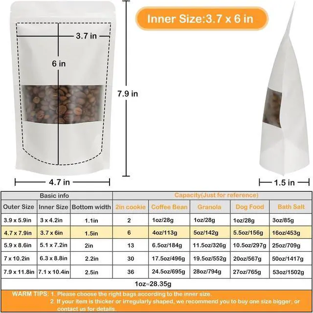 Alt view image 3 of 7 - 50 Pieces White Kraft Resealable Bags for Small Business (4.7 X 7.9 Inches)