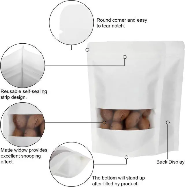 Alt view image 4 of 7 - 50 Pieces White Kraft Resealable Bags for Small Business (4.7 X 7.9 Inches)