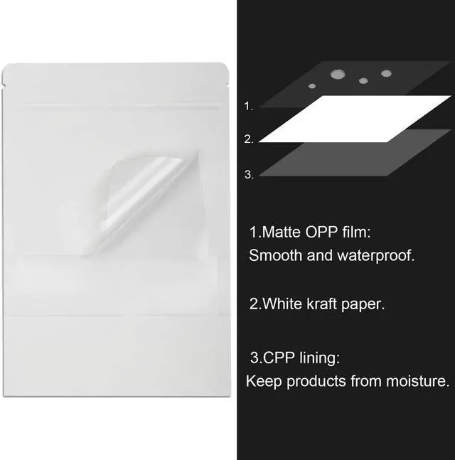 Alt view image 5 of 7 - 50 Pieces White Kraft Resealable Bags for Small Business (4.7 X 7.9 Inches)
