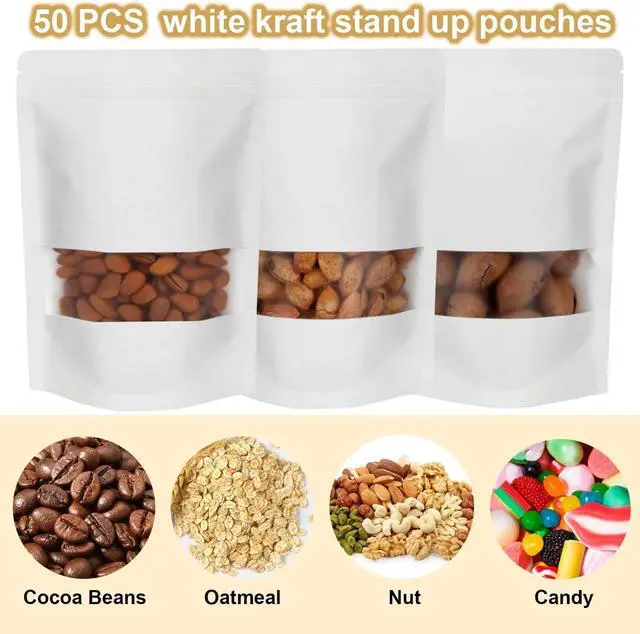 Alt view image 7 of 7 - 50 Pieces White Kraft Resealable Bags for Small Business (4.7 X 7.9 Inches)