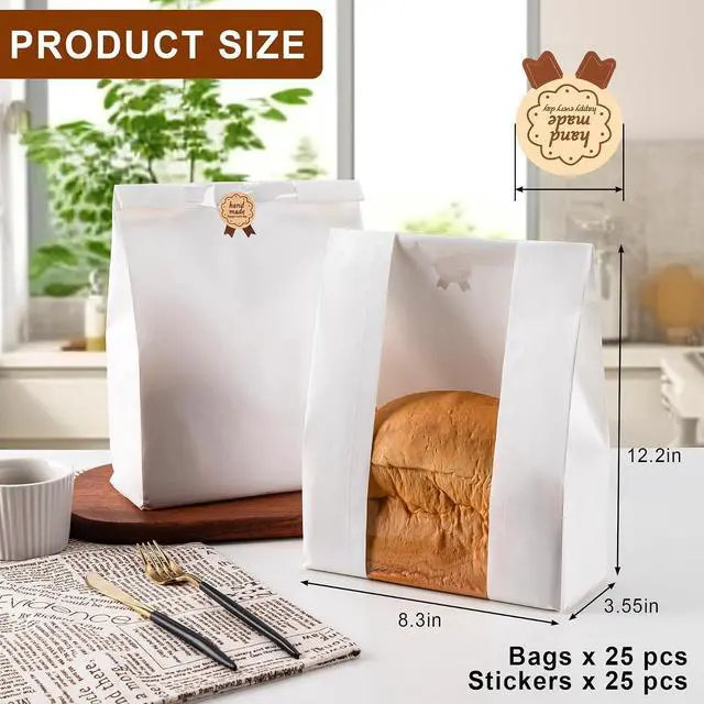 Alt view image 2 of 7 - 25PCS Paper Sourdough Bread Bags, Disposable Bread Bag for Homemade Bread