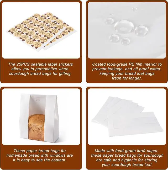 Alt view image 4 of 7 - 25PCS Paper Sourdough Bread Bags, Disposable Bread Bag for Homemade Bread