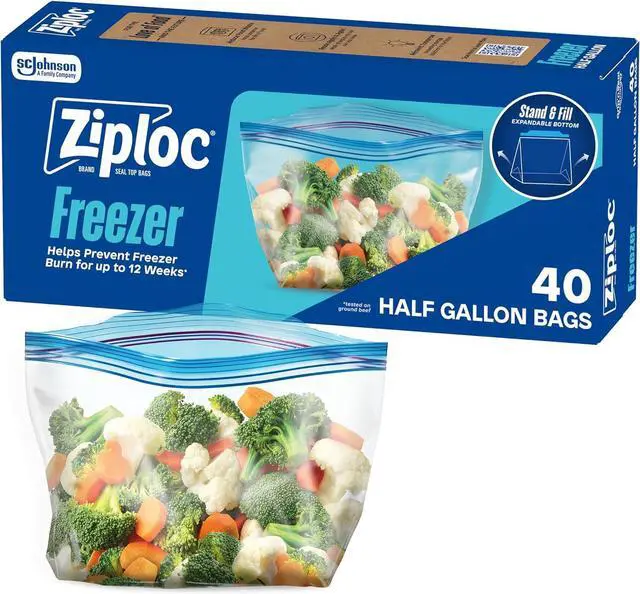 Main image of Ziploc Half Gallon Freezer Bags, Food Storage, Easy Open & Close, 40 Count