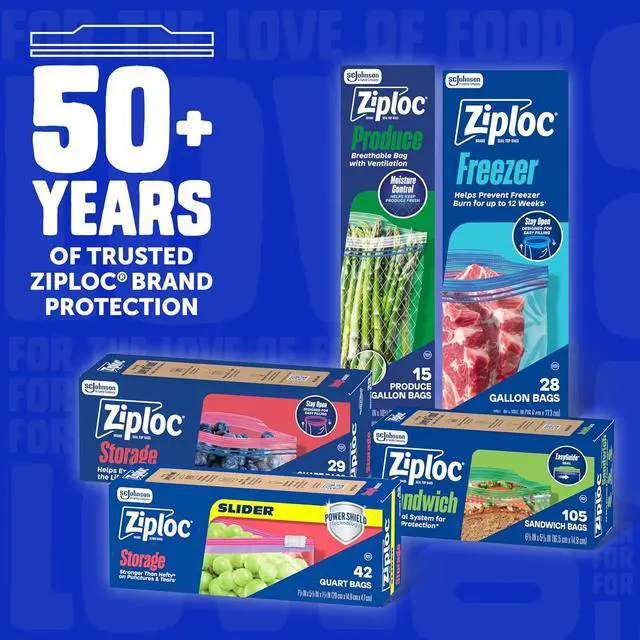 Alt view image 7 of 7 - Ziploc Half Gallon Freezer Bags, Food Storage, Easy Open & Close, 40 Count
