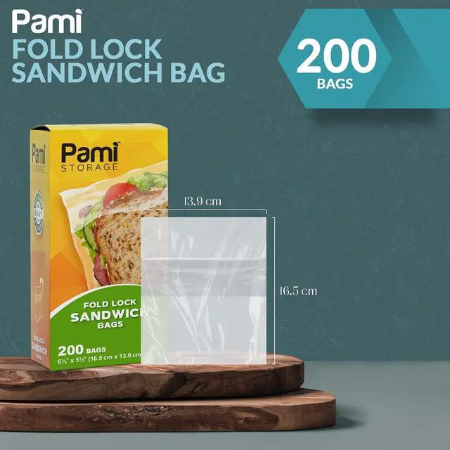 Alt view image 2 of 5 - PAMI Fold Top Sandwich Bags,Disposable,No Zipper,Easy Open,For Lunch,200-Pk