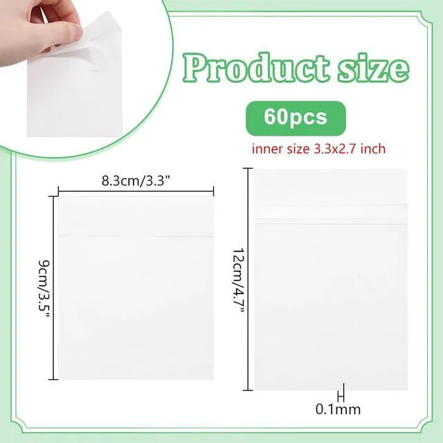 Alt view image 2 of 6 - PH PandaHall 60Pcs Peel Self Seal Flat Glassine Wax Paper Bags, White Self Adhesive Paper Bags for Snacks Cookies Nuts Coffee Beans Candies Beads, Inner Size 3.3x2.7 inch