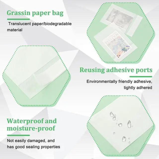 Alt view image 4 of 6 - PH PandaHall 60Pcs Peel Self Seal Flat Glassine Wax Paper Bags, White Self Adhesive Paper Bags for Snacks Cookies Nuts Coffee Beans Candies Beads, Inner Size 3.3x2.7 inch