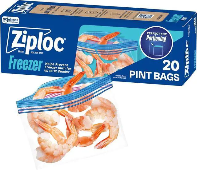 Main image of Ziploc Pint Food Storage Freezer Bags, Easy Open and Close, 20 Count