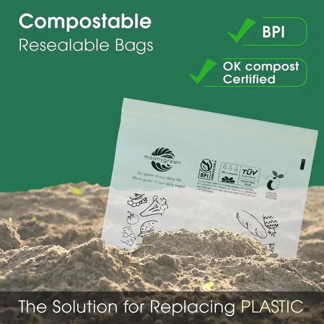 Alt view image 3 of 6 - Compostable Food Storage Bags, Resealable Sandwich Bags, 50 Count, 6.7 x 6.8 inches, Extra Thick, Certified US BPI ASTM D6400 Europe OK Compost