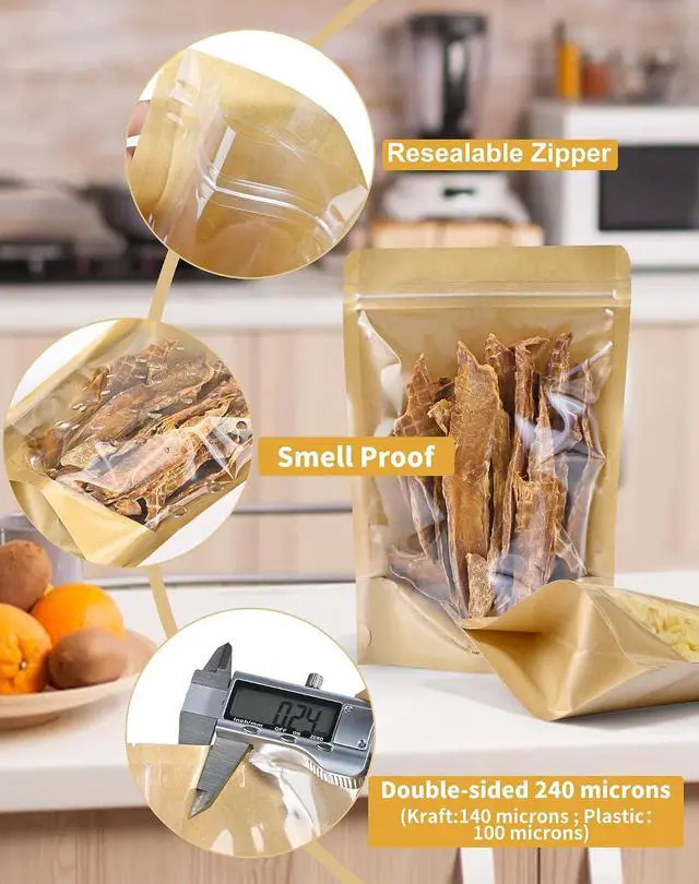 Alt view image 4 of 7 - FireKylin 100 Pcs Resealable Bags, Clear Front Pouches, Brown, 3.5" x 5.5"