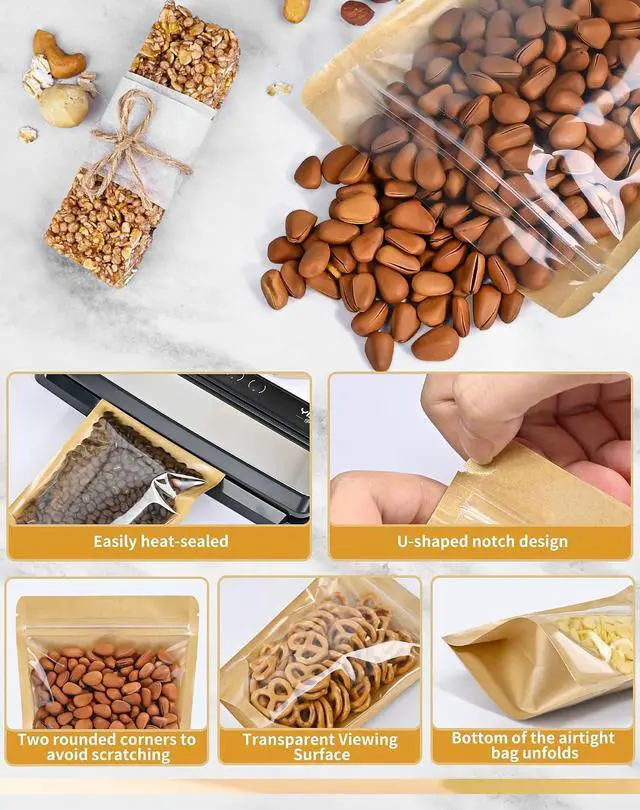 Alt view image 3 of 7 - FireKylin 100 Pcs Resealable Bags, Clear Front Pouches, Brown, 3.5" x 5.5"
