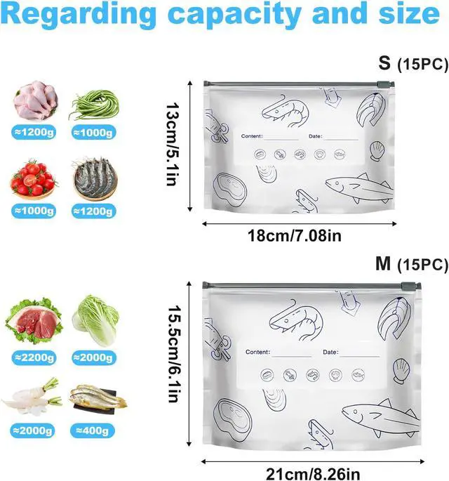 Alt view image 2 of 7 - Bolsas de aluminio para congelar Reusable Aluminum Foil Freezer Bags Cleanomic Zip Bags Foil Bags with Markable Surface 2 Sizes 30 Pack