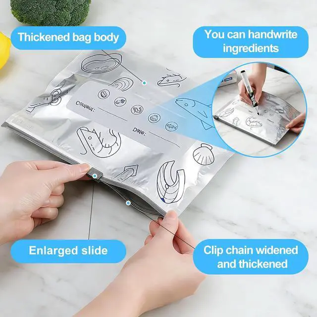 Alt view image 3 of 7 - Bolsas de aluminio para congelar Reusable Aluminum Foil Freezer Bags Cleanomic Zip Bags Foil Bags with Markable Surface 2 Sizes 30 Pack