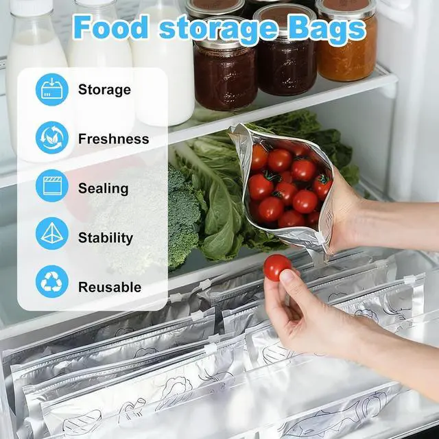 Alt view image 7 of 7 - Bolsas de aluminio para congelar Reusable Aluminum Foil Freezer Bags Cleanomic Zip Bags Foil Bags with Markable Surface 2 Sizes 30 Pack