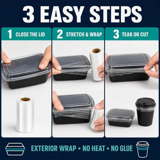 Alt view image 3 of 7 - 2.3 in Stretch Wrap for Disposable Takeout Containers, 2 Rolls