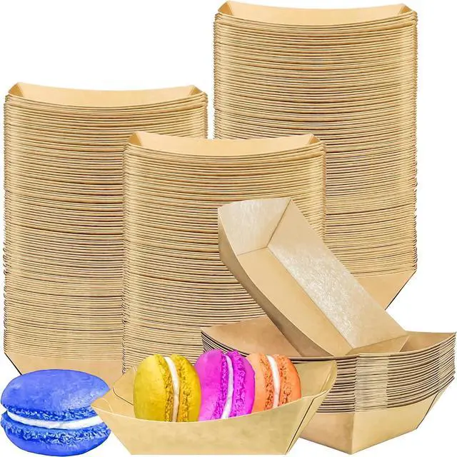 Main image of 150 Pack 1/4Lb Paper Food Boat Trays Disposable Small Paper Boats Plates Containers, 0.25Lb Mini Kraft Food Serving Boat Tray Baskets for Snack Fries Dessert Popcorn BBQ Sauce Tacos Nacho