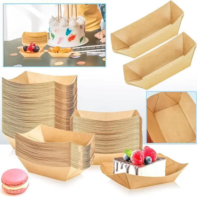 Alt view image 7 of 7 - 150 Pack 1/4Lb Paper Food Boat Trays Disposable Small Paper Boats Plates Containers, 0.25Lb Mini Kraft Food Serving Boat Tray Baskets for Snack Fries Dessert Popcorn BBQ Sauce Tacos Nacho