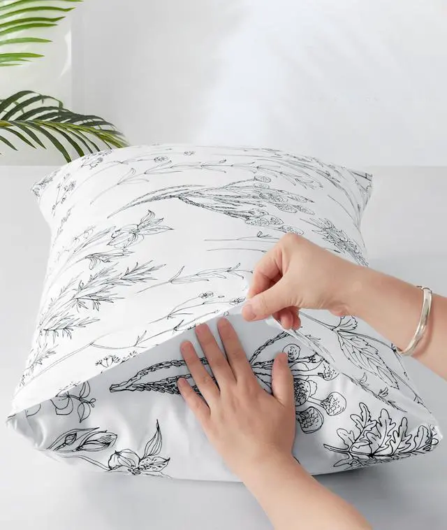 Alt view image 2 of 5 - Standard Size Pillow Cases Set of 2, 20x26, Black and White Plant Patterns