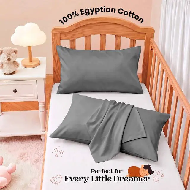 Alt view image 2 of 7 - Toddler Pillowcases 12x16 Set of 2, Comfort Cotton Kids Pillow Cover, Hidden Zipper, Breathable Toddler Bedding for Travel, Daycare & Preschool, Small Mini Pillowcase-Dark Grey