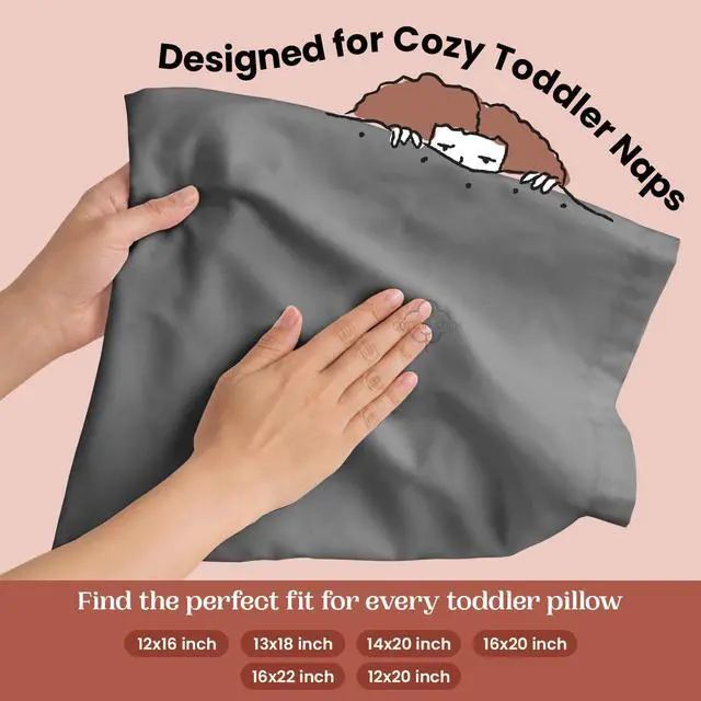 Alt view image 5 of 7 - Toddler Pillowcases 12x16 Set of 2, Comfort Cotton Kids Pillow Cover, Hidden Zipper, Breathable Toddler Bedding for Travel, Daycare & Preschool, Small Mini Pillowcase-Dark Grey