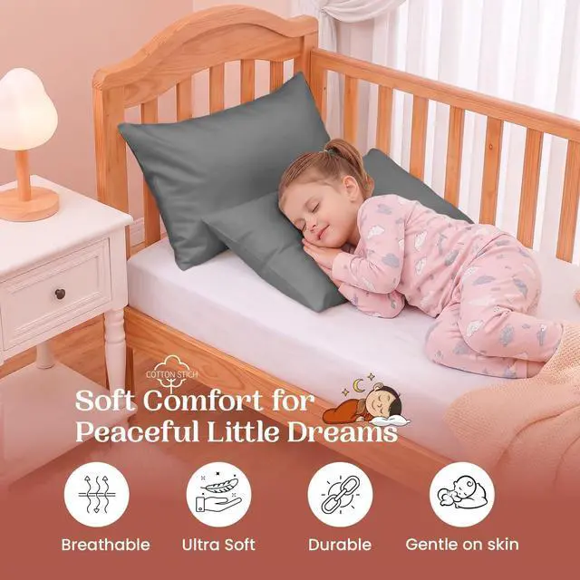 Alt view image 3 of 7 - Toddler Pillowcases 12x16 Set of 2, Comfort Cotton Kids Pillow Cover, Hidden Zipper, Breathable Toddler Bedding for Travel, Daycare & Preschool, Small Mini Pillowcase-Dark Grey