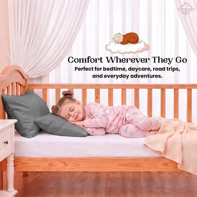 Alt view image 4 of 7 - Toddler Pillowcases 12x16 Set of 2, Comfort Cotton Kids Pillow Cover, Hidden Zipper, Breathable Toddler Bedding for Travel, Daycare & Preschool, Small Mini Pillowcase-Dark Grey