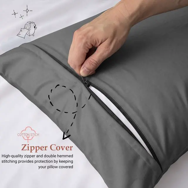 Alt view image 6 of 7 - Toddler Pillowcases 12x16 Set of 2, Comfort Cotton Kids Pillow Cover, Hidden Zipper, Breathable Toddler Bedding for Travel, Daycare & Preschool, Small Mini Pillowcase-Dark Grey