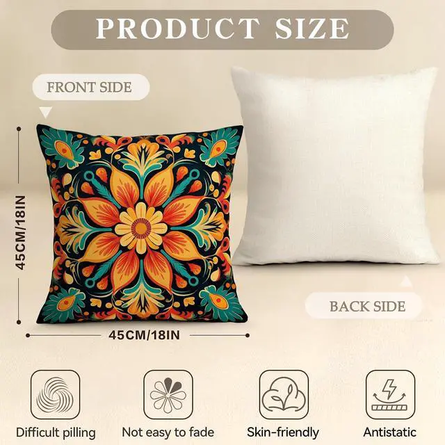 Alt view image 2 of 7 - Colorful Boho Mandala Throw Pillow Covers 18x18 Inch Set of 4