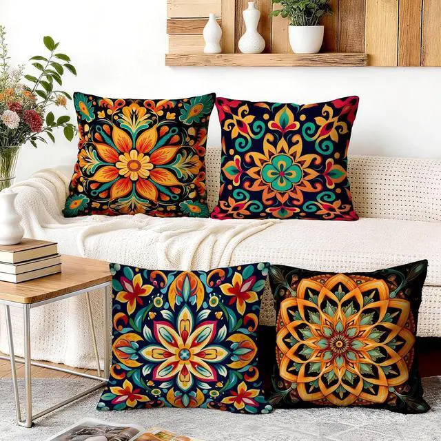 Alt view image 3 of 7 - Colorful Boho Mandala Throw Pillow Covers 18x18 Inch Set of 4