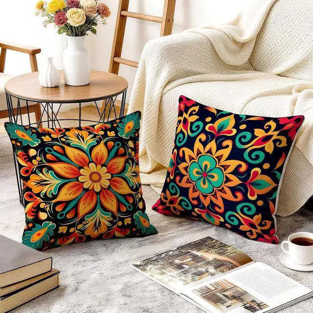 Alt view image 4 of 7 - Colorful Boho Mandala Throw Pillow Covers 18x18 Inch Set of 4