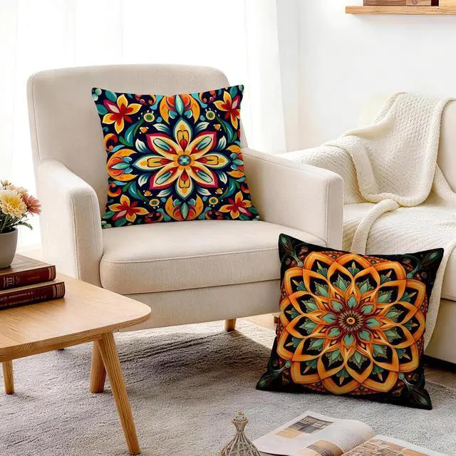 Alt view image 5 of 7 - Colorful Boho Mandala Throw Pillow Covers 18x18 Inch Set of 4