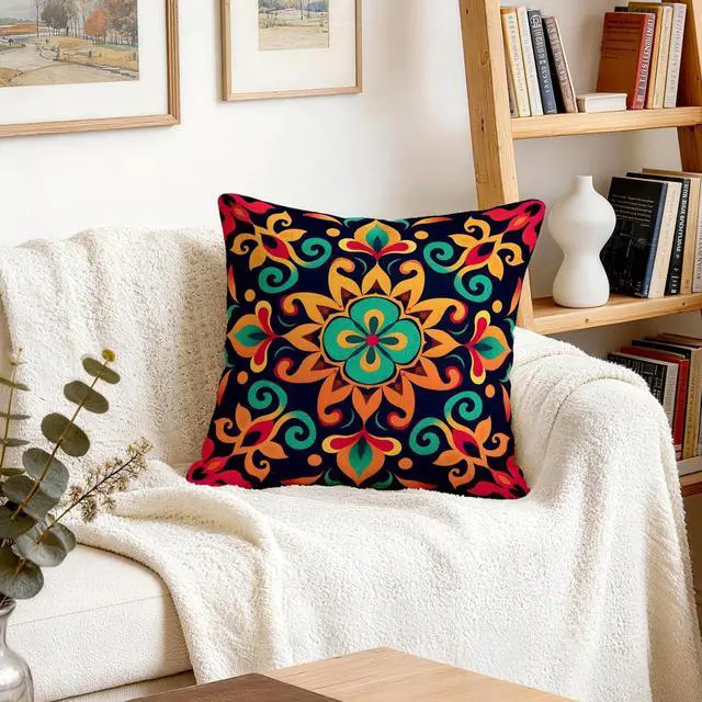 Alt view image 6 of 7 - Colorful Boho Mandala Throw Pillow Covers 18x18 Inch Set of 4