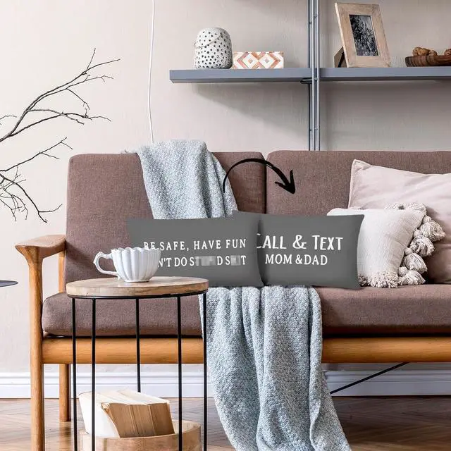 Alt view image 3 of 7 - Have Fun Be Safe Don't DoThrow Pillow Covers College Dorm Cushion Cover, Funny Call Text Mom Dad Home Sofa Living Room Bed Decorative Reversible Pillow Cases 12 x 20 Pillowcase (Gray)