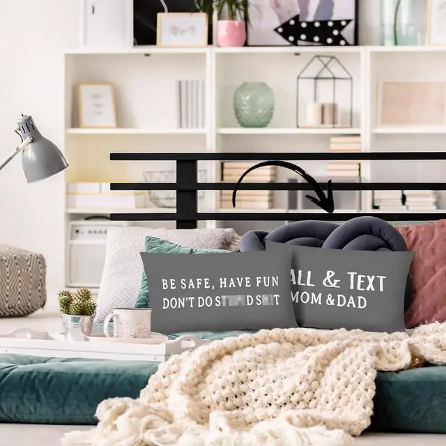 Alt view image 6 of 7 - Have Fun Be Safe Don't DoThrow Pillow Covers College Dorm Cushion Cover, Funny Call Text Mom Dad Home Sofa Living Room Bed Decorative Reversible Pillow Cases 12 x 20 Pillowcase (Gray)