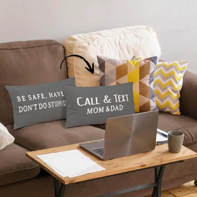 Alt view image 4 of 7 - Have Fun Be Safe Don't DoThrow Pillow Covers College Dorm Cushion Cover, Funny Call Text Mom Dad Home Sofa Living Room Bed Decorative Reversible Pillow Cases 12 x 20 Pillowcase (Gray)