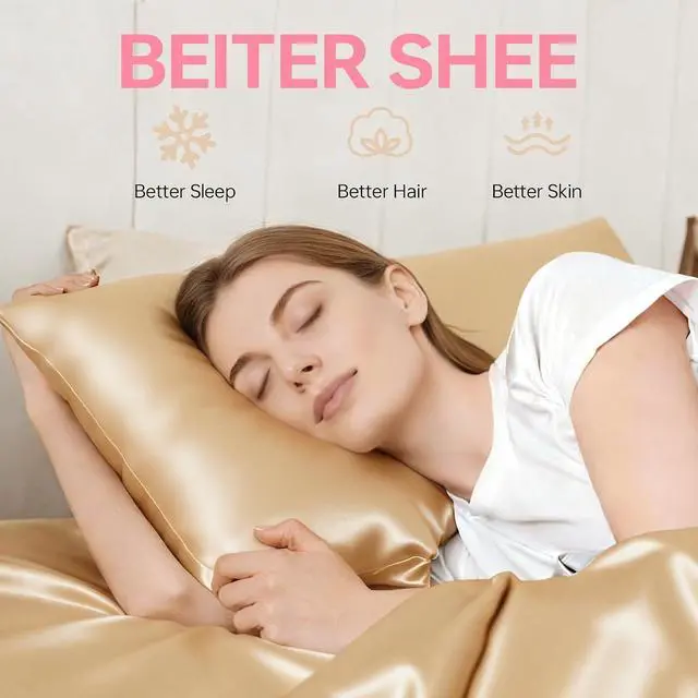 Alt view image 4 of 6 - Satin Pillowcase for Hair and Skin, 2 Pack Soft Silky Pillow, Cooling and Wrinkle Resistant, Available in Standard/Queen/King Sizes, 6 Colors (Champagne Gold, Queen (U.S. Standard))